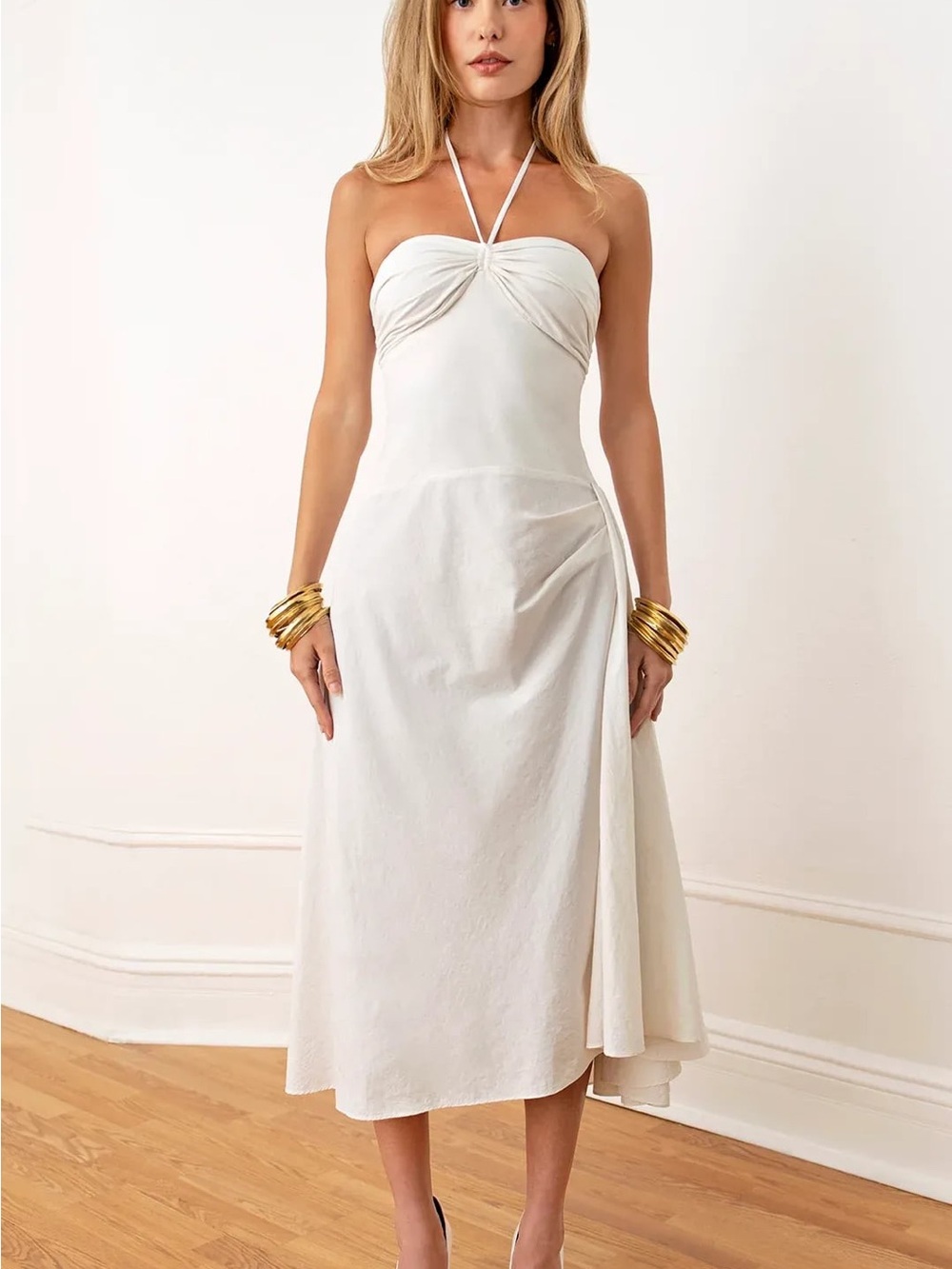 NWOT Orseund Iris Bardot Midi Halter Dress Ivory Size Small